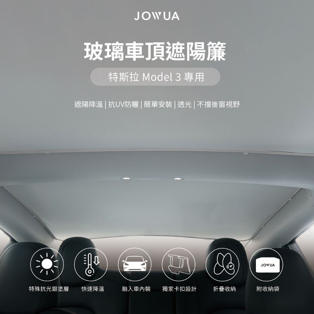 【JOWUA】特斯拉 TESLA Model 3 & 煥新版 玻璃車頂遮陽簾原車灰(特殊雙面布料 專利卡扣)