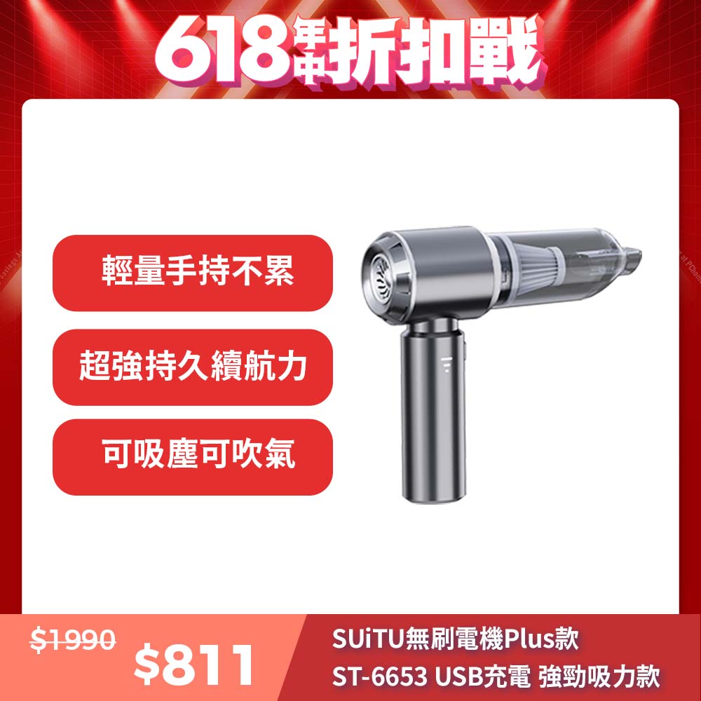 SUiTU 無刷電機Plus款 typec充電 強勁吸力款 車用吸塵器 隨途品牌 ST-6653