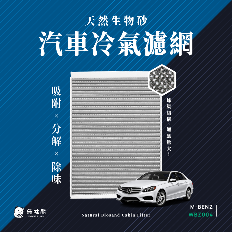 無味熊 生物砂蜂巢式汽車冷氣濾網 賓士Benz-外循環