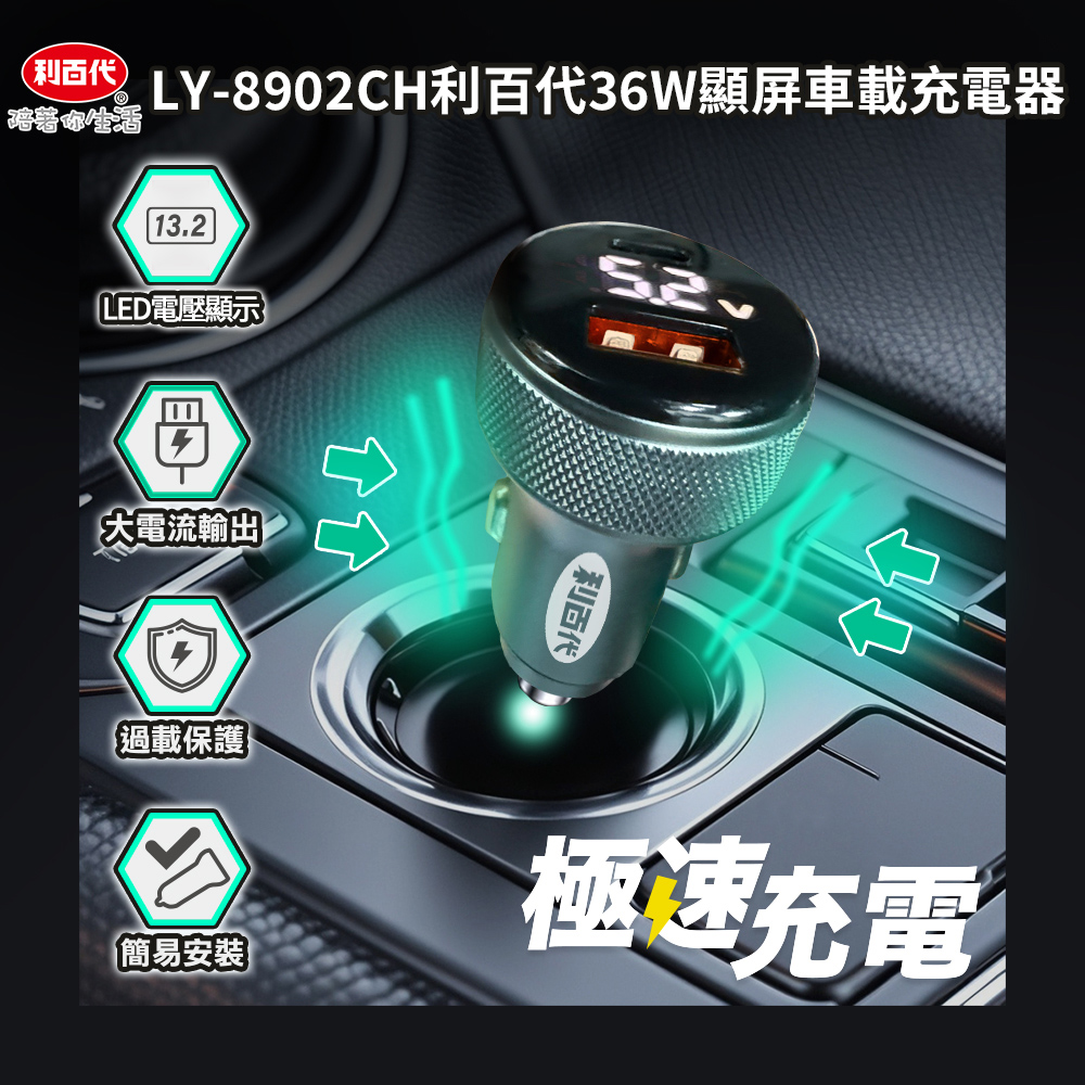 利百代36W顯屏車載充電器LY-8902CH