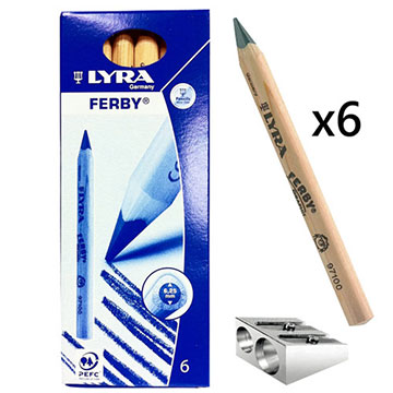 【德國LYRA】兒童三角原木鉛筆12cm(6入)附贈雙孔削筆器