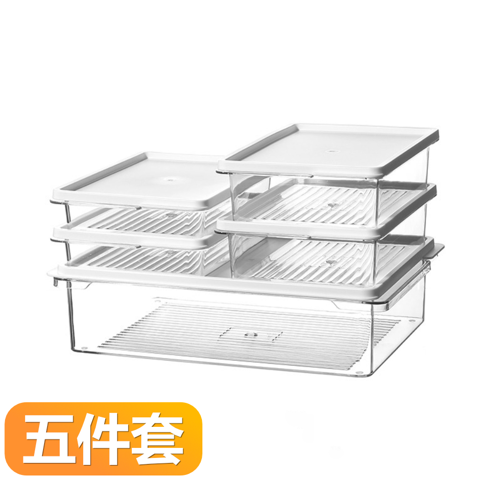 【晴安居】日式可疊加透明冰箱保鮮收納盒 食品級密封防串味分裝盒-五件套組