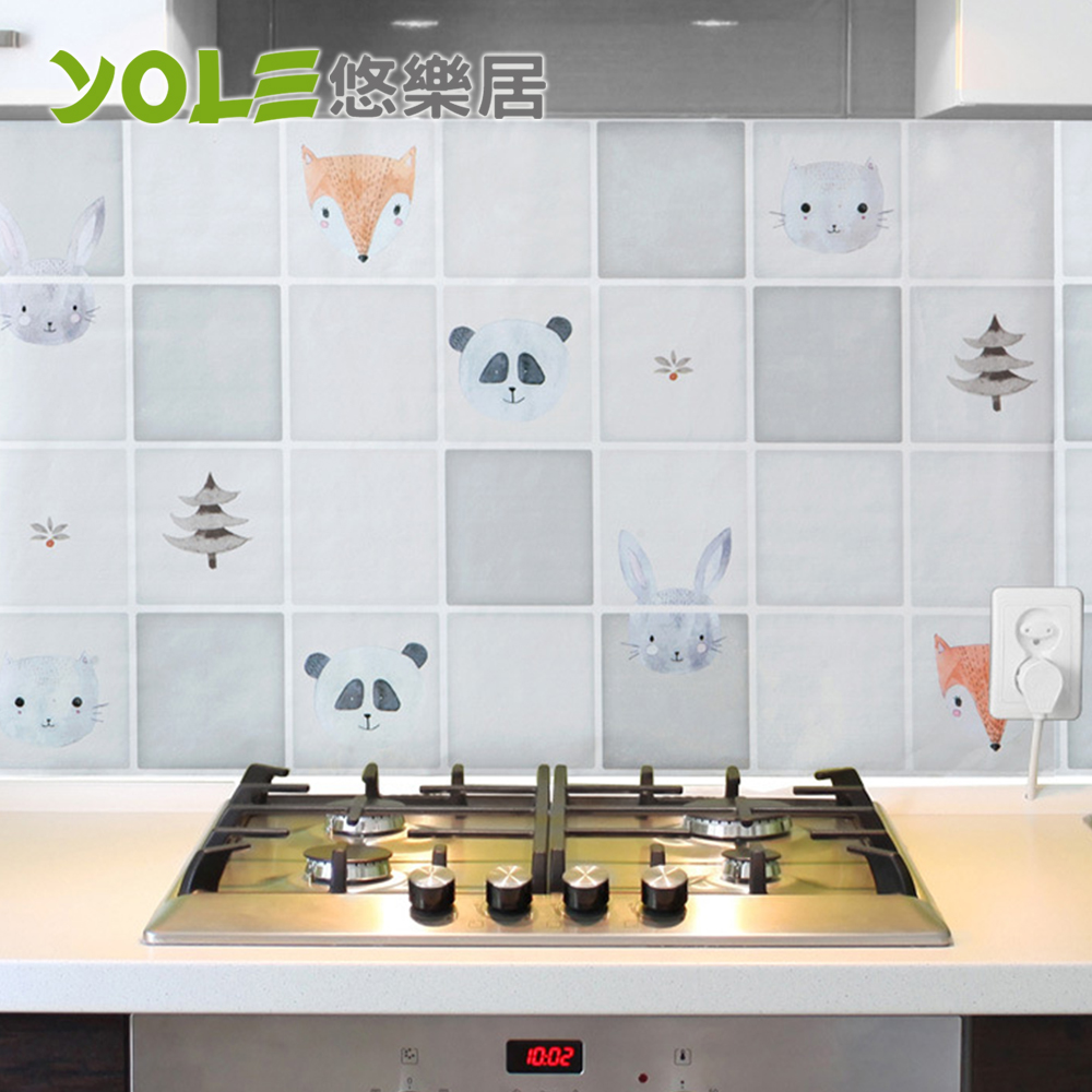 【YOLE悠樂居】繽紛創意設計款廚房自黏防油壁貼-咿呀動物園(2入)