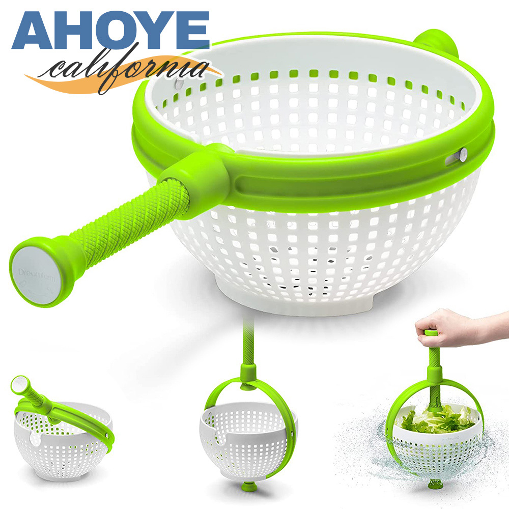 【Ahoye】按壓旋轉蔬菜脫水器 瀝水器 瀝水籃