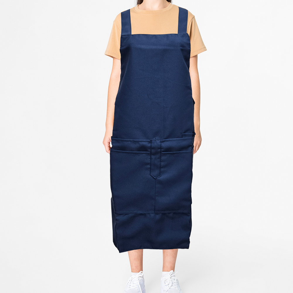 素色五口袋加大圍裙-71x81cm-藍色