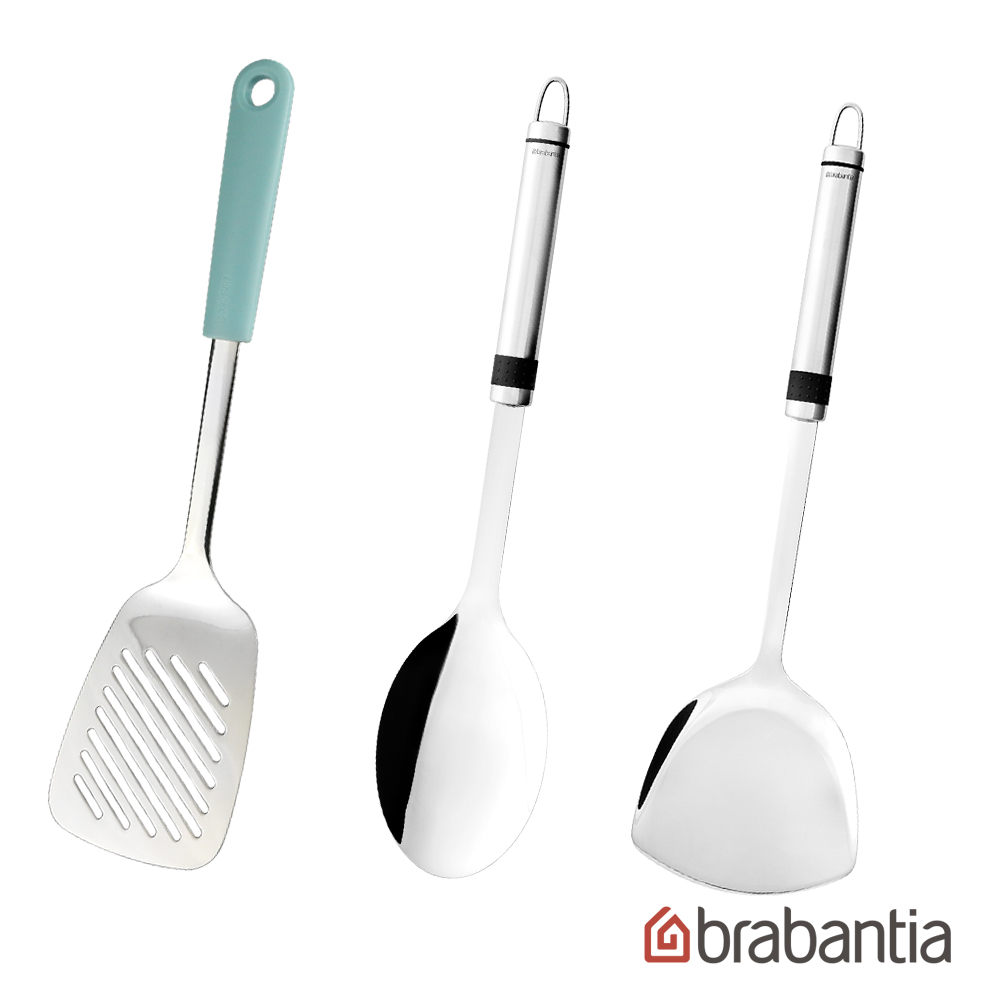 【Brabantia】掛吊式不銹鋼中式煎匙+拌匙+粉彩煎匙 (3件組)