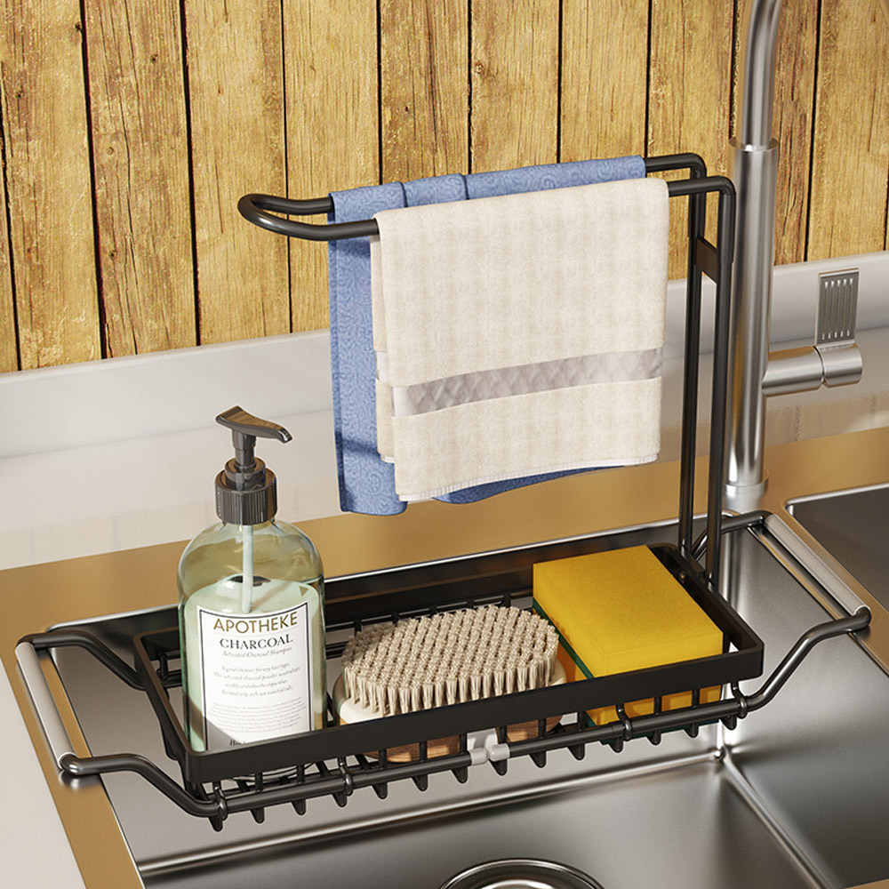 SUNORO 201不鏽鋼 可伸縮水槽置物架 瀝水架 廚房抹布架 收納架