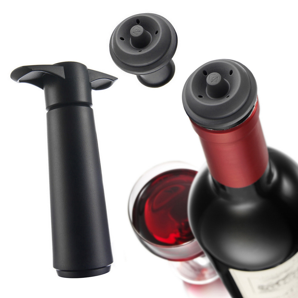 VACU VIN Click 紅酒抽真空器+2瓶塞組(黑)