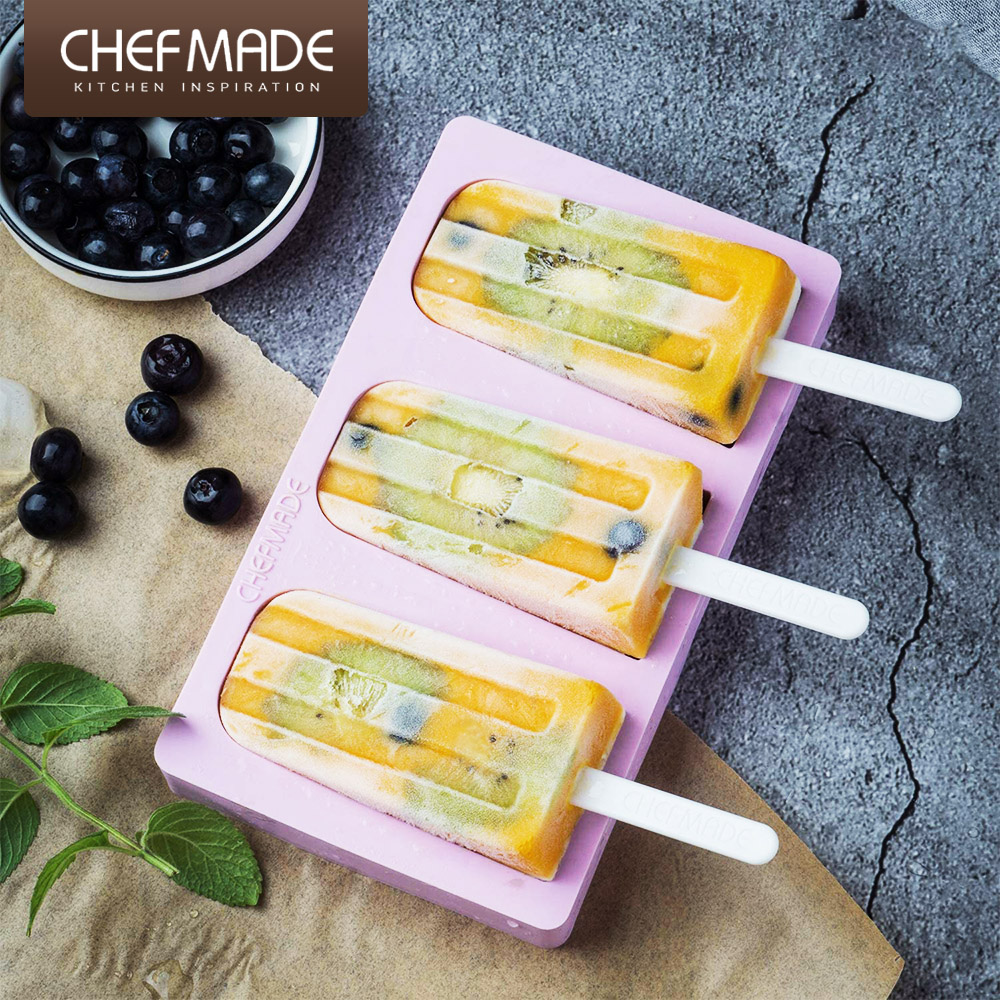 【美國Chefmade】食品級矽膠 夏日冰棒 三連製冰盒(CM036)