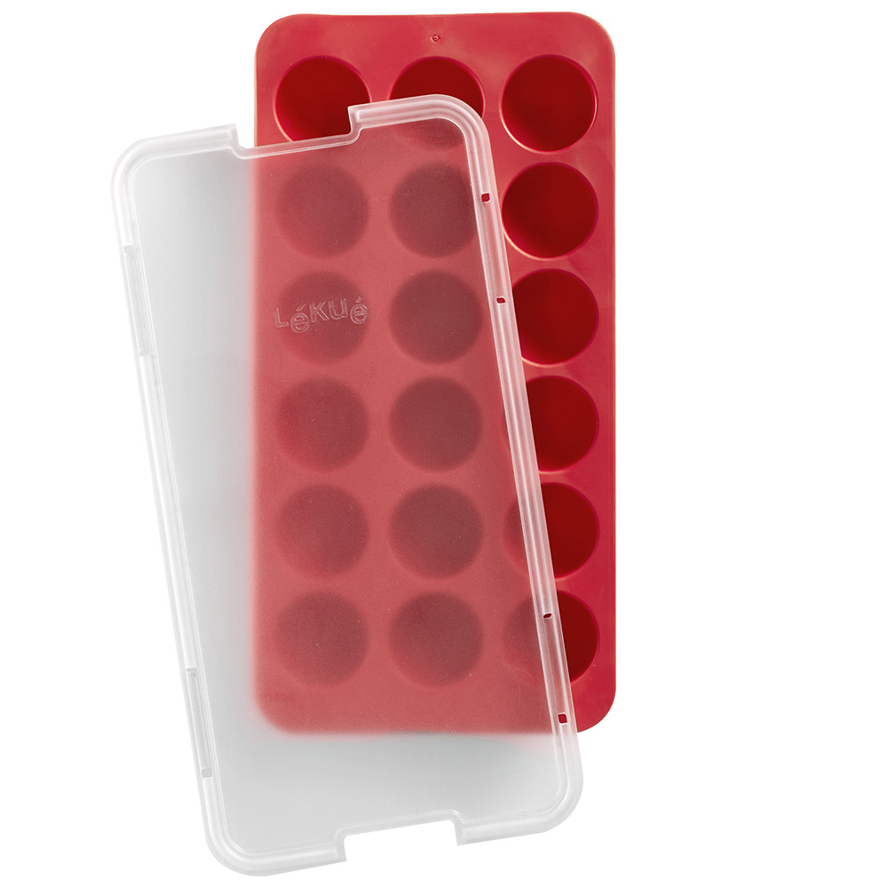 LEKUE 18格附蓋半球製冰盒(胭紅)