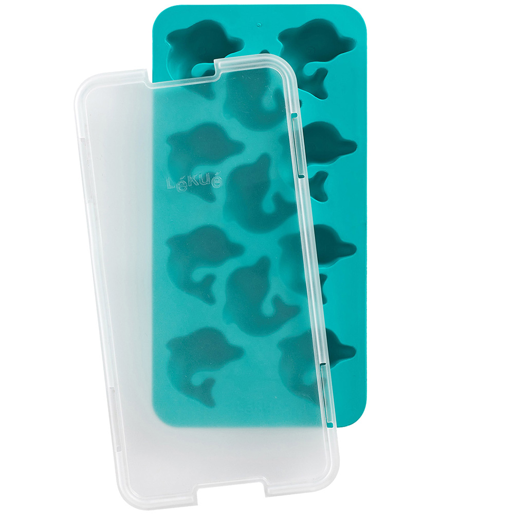 LEKUE 11格附蓋海豚製冰盒(湖綠)