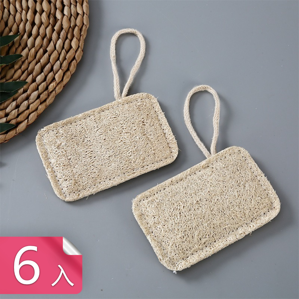 【荷生活】天然雙面菜瓜布 加壓成型不沾油附繩掛洗碗布-6入