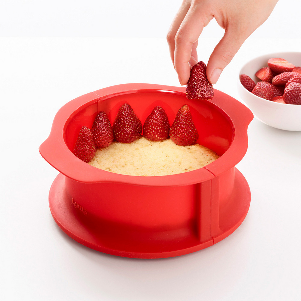 LEKUE 深蛋糕環+瓷盤(紅15cm)