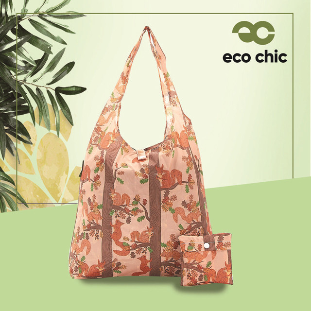 【英國ECO】時尚摺疊購物袋-松鼠(100%再生環保纖維布料)