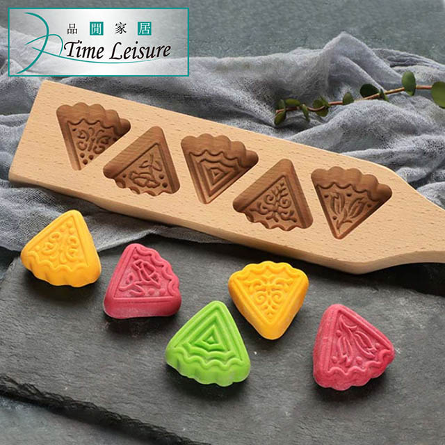Time Leisure 高階木質月餅糕點模具棍/烘焙用具 五孔三角花