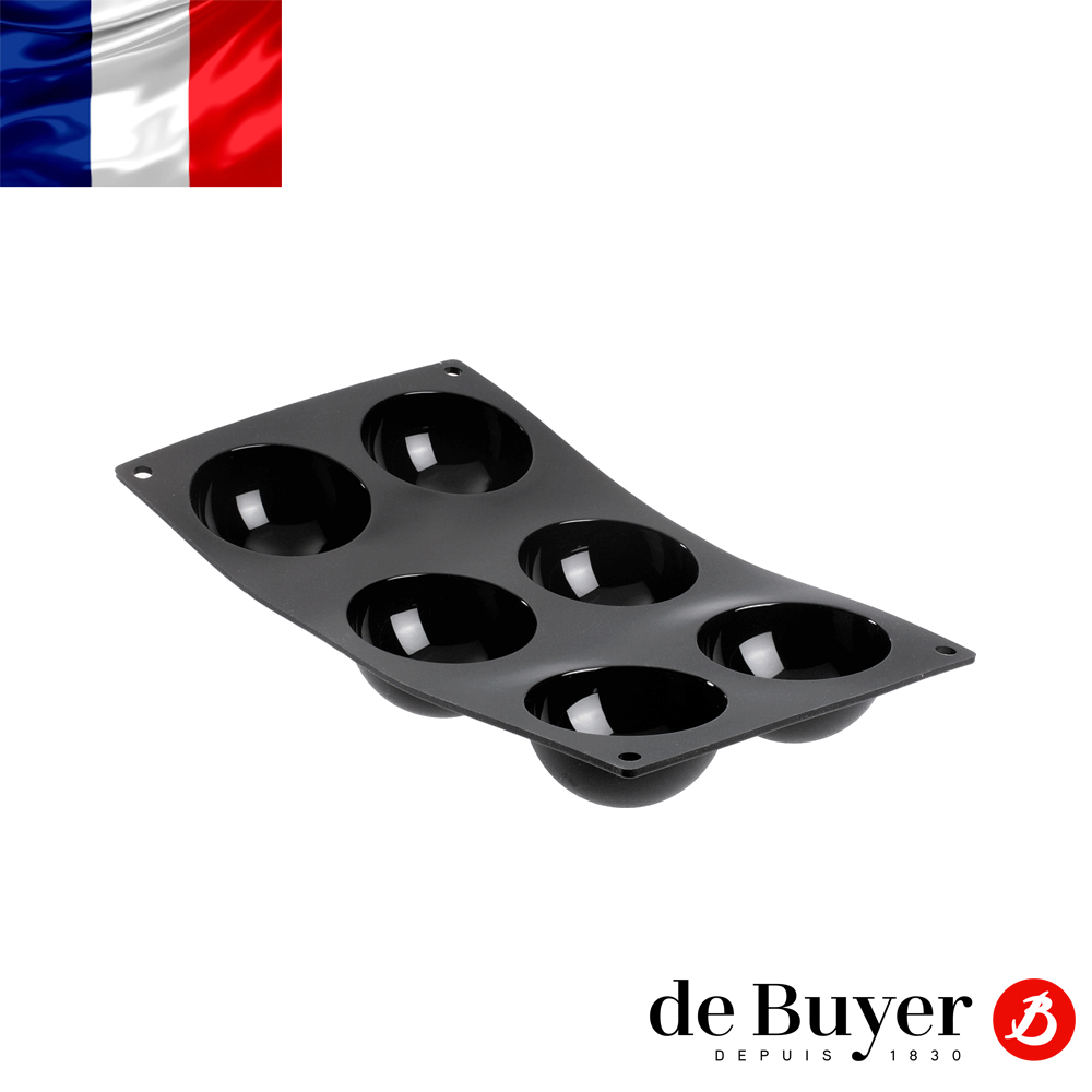 法國【de Buyer】畢耶烘焙『黑軟矽膠模系列』6格半圓形蛋糕烤模