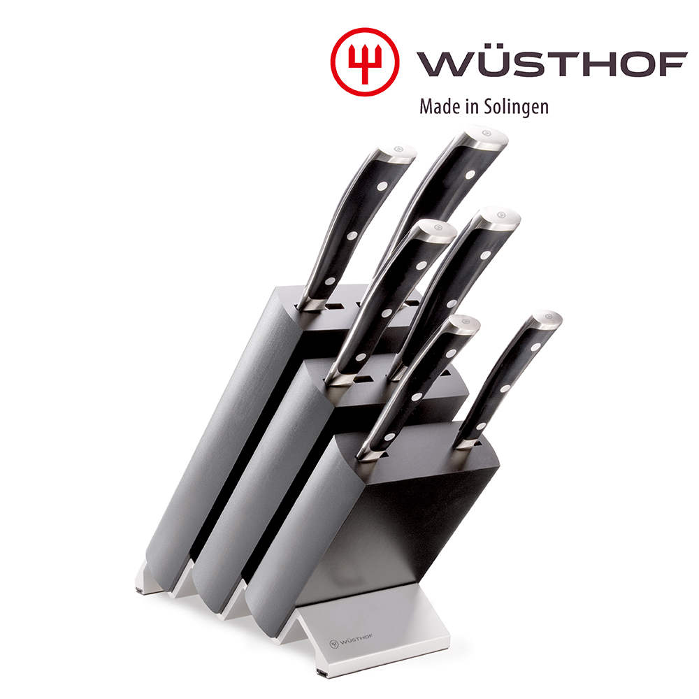 《WUSTHOF》德國三叉牌CLASSIC IKON 7件刀具座組(6件刀具+岑木刀座 black)