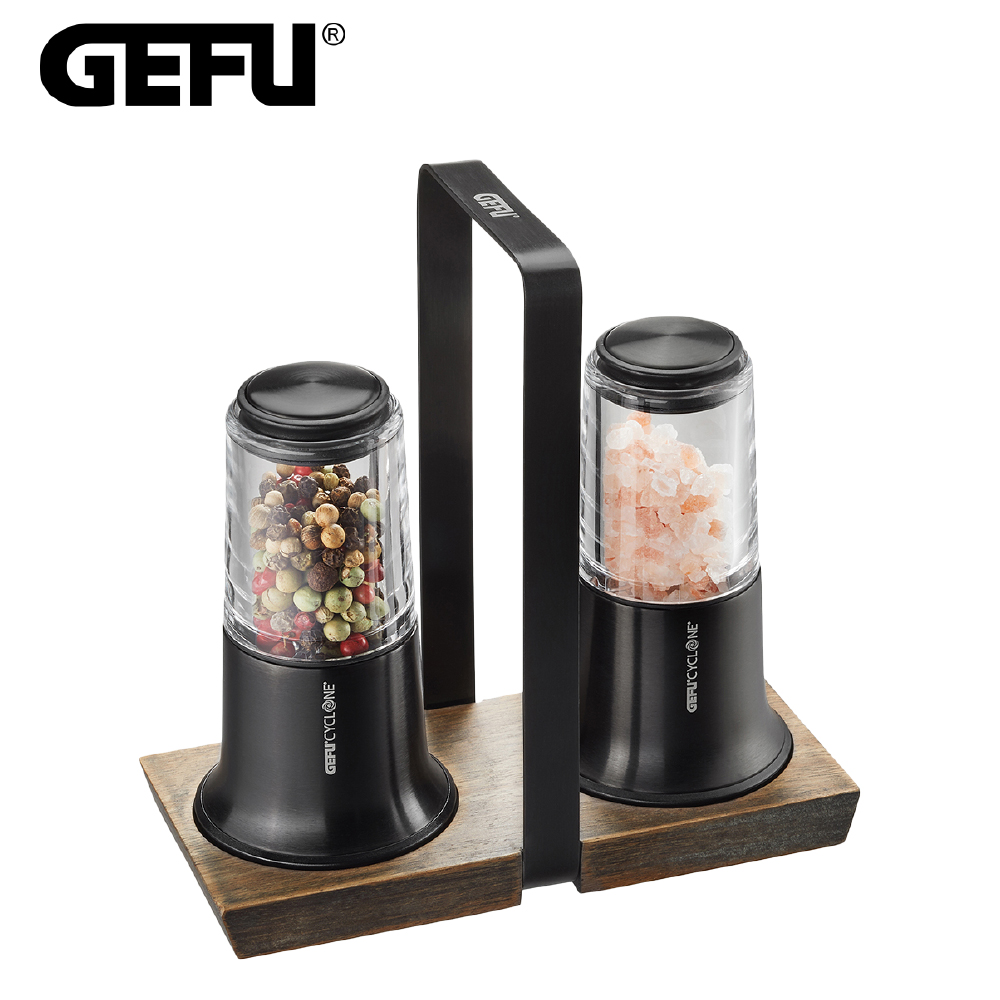 【GEFU】德國品牌不鏽鋼胡椒/晶鹽研磨罐組(黑)