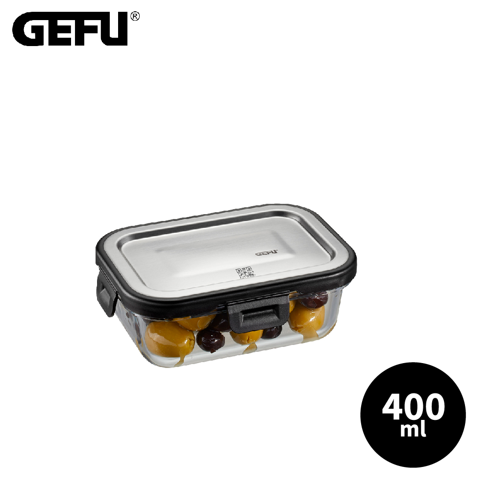 【GEFU】 德國品牌耐熱玻璃微波保鮮盒--長型400ml