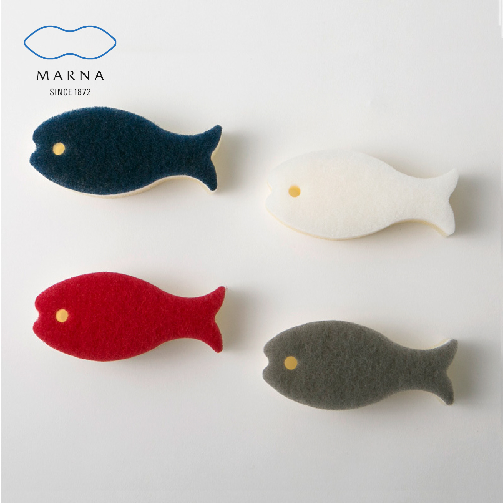 【MARNA】日本進口小魚造型海綿菜瓜布-四入組