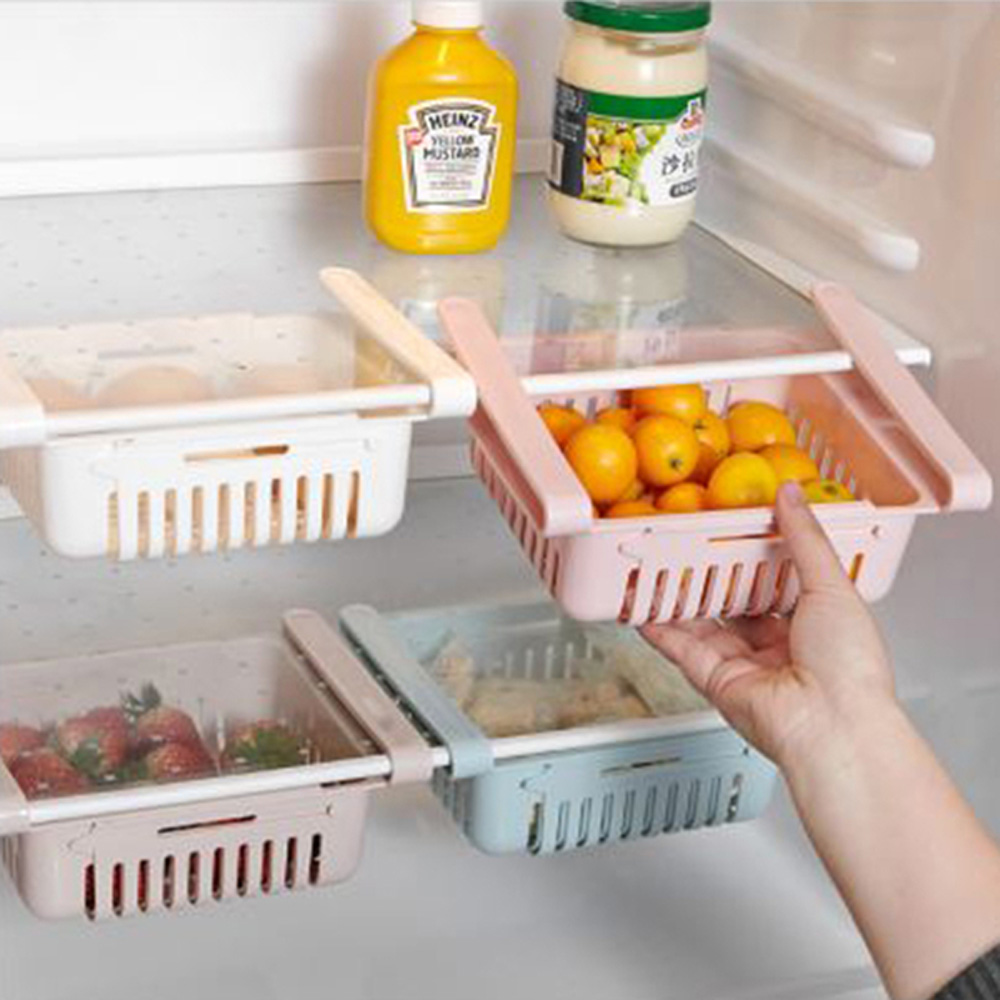 PS MALL伸縮冰箱隔板層 冰箱保鮮抽拉式整理分類收納架 1入(顏色隨機出貨)