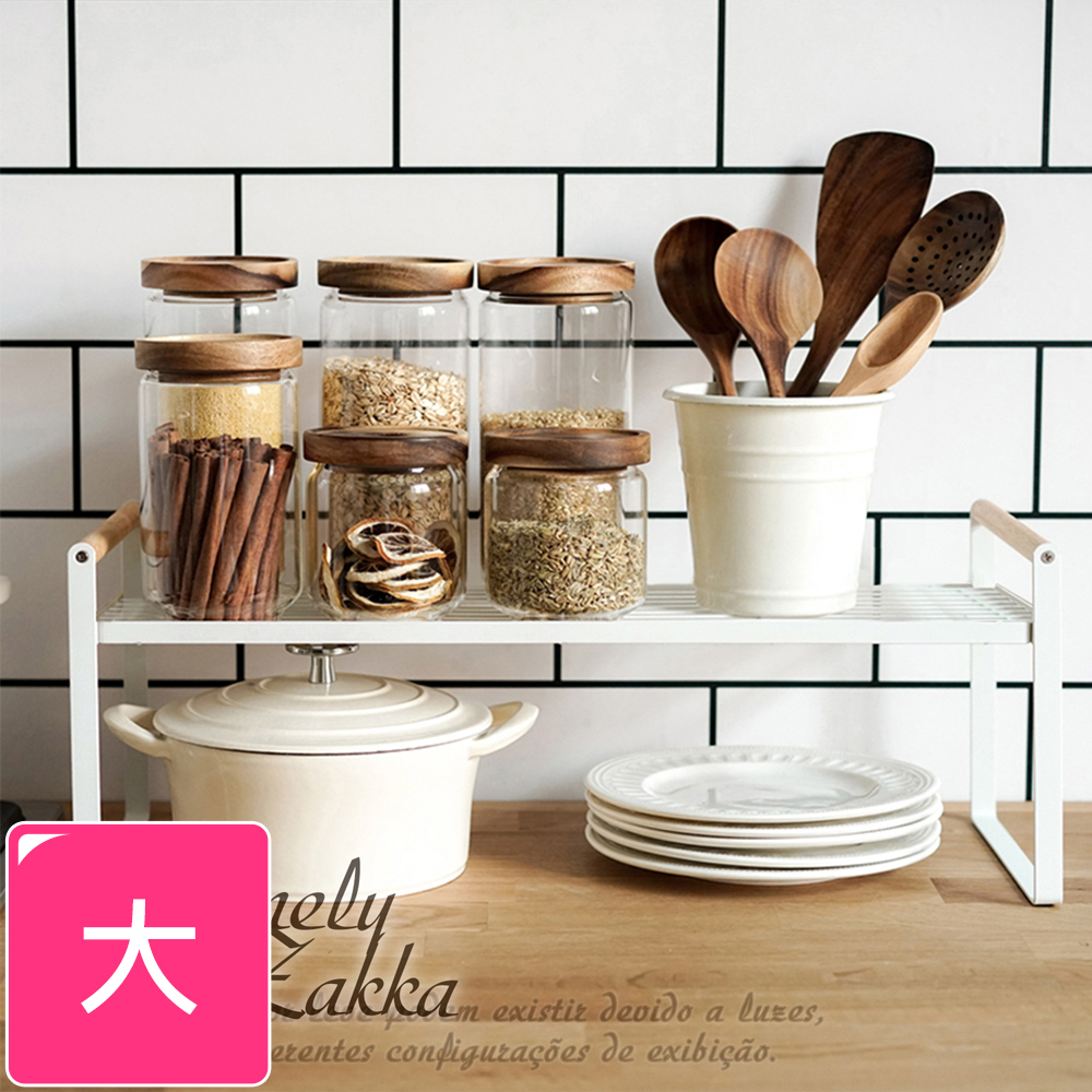 【Homely Zakka】日式簡約木質藝鐵多功能分層置物架/湯鍋隔層收納架/整理架_大