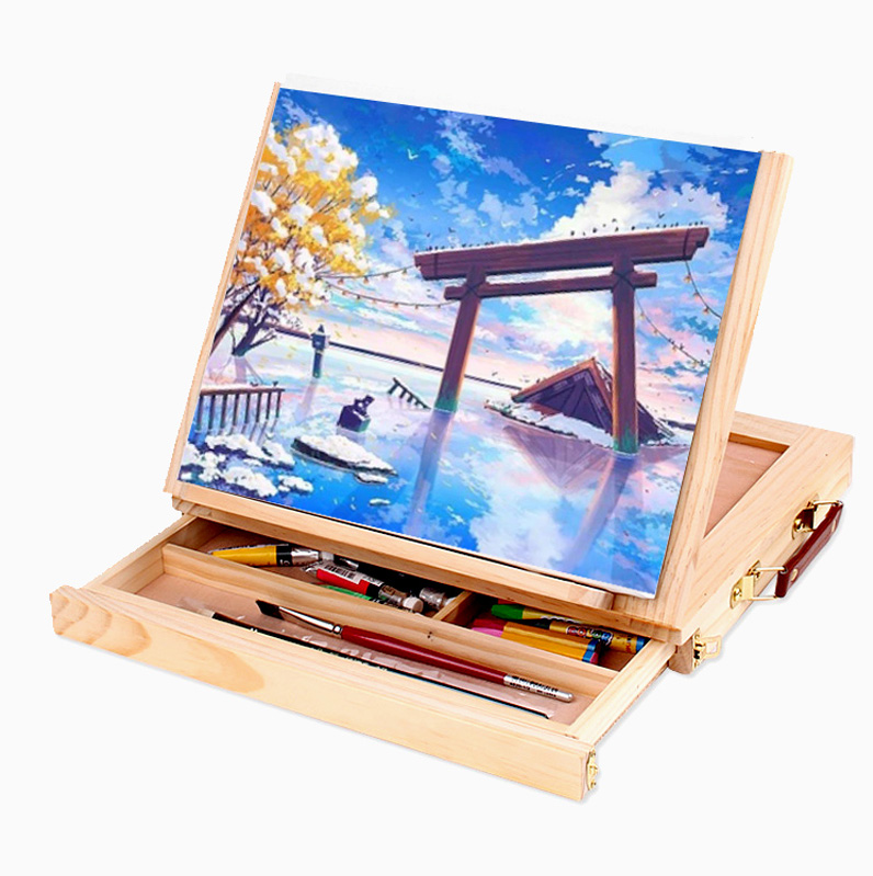 【蒙瑪特】桌面台式畫架折疊多功能木制油畫架箱美術素描寫生畫架