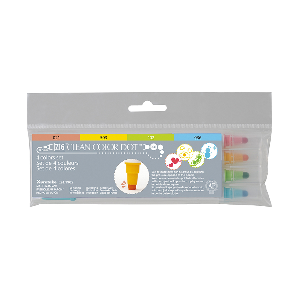 【Kuretake 日本吳竹】ZIG Clean Color Dot 點點筆 一般色 四色組 (TC-6100-4V)