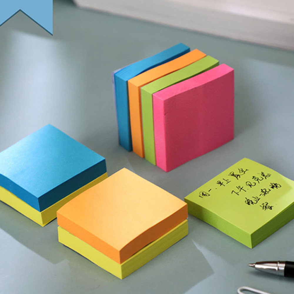PS MALL便利貼 3x3螢光100張N次貼 4入(76x76mm顏色隨機出貨)