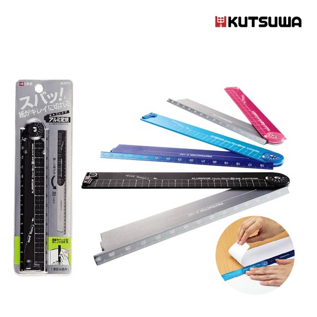 KUTSUWA 30公分高質感可量角度及撕紙摺疊鋁尺