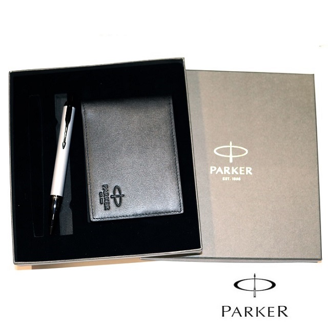 PARKER 派克 新白稈黑夾原子筆+牛皮短夾禮盒