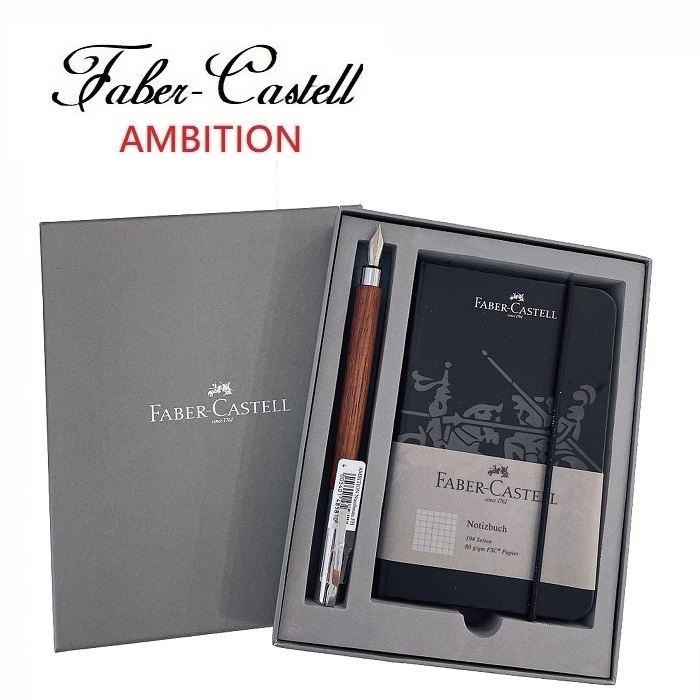 Faber-Castell 成吉思汗AMBITION 胡桃木鋼筆+筆記本禮盒組(筆蓋可刻字)