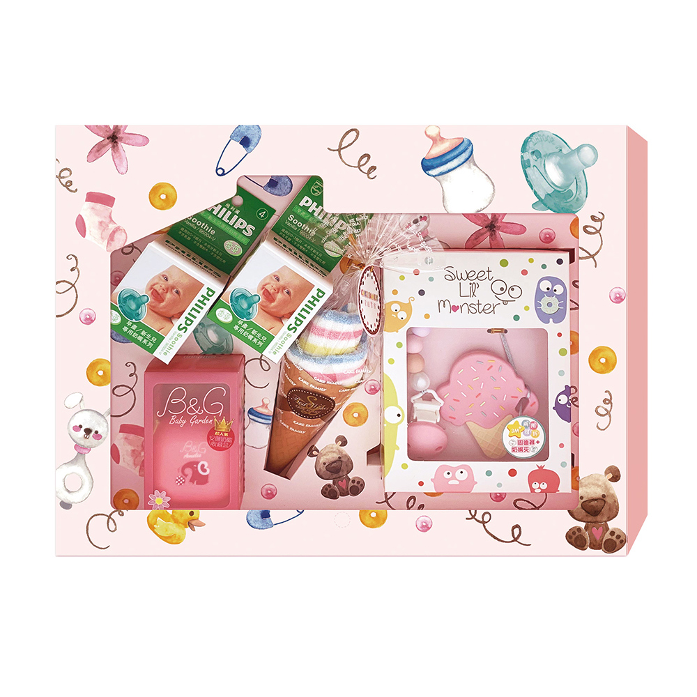 【YOYI】香草奶嘴彌月禮盒-4號香草紅象草莓棉花糖冰淇淋固齒器