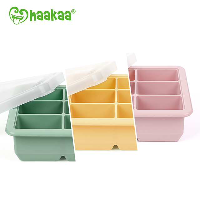 【紐西蘭Haakaa】6格矽膠副食品分裝盒/製冰盒 (綠/黃/粉)