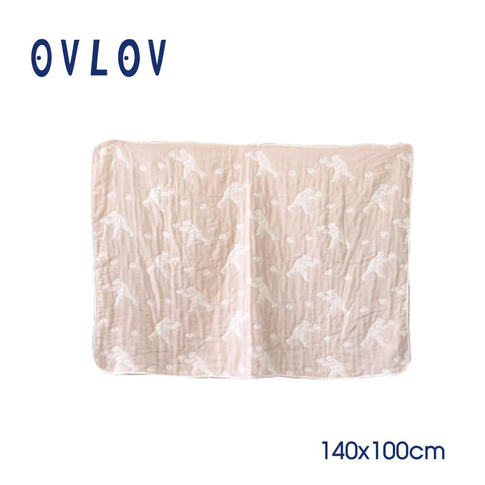 OVLOV 日本製六層紗單人童被-熊和蘋果(米)-M