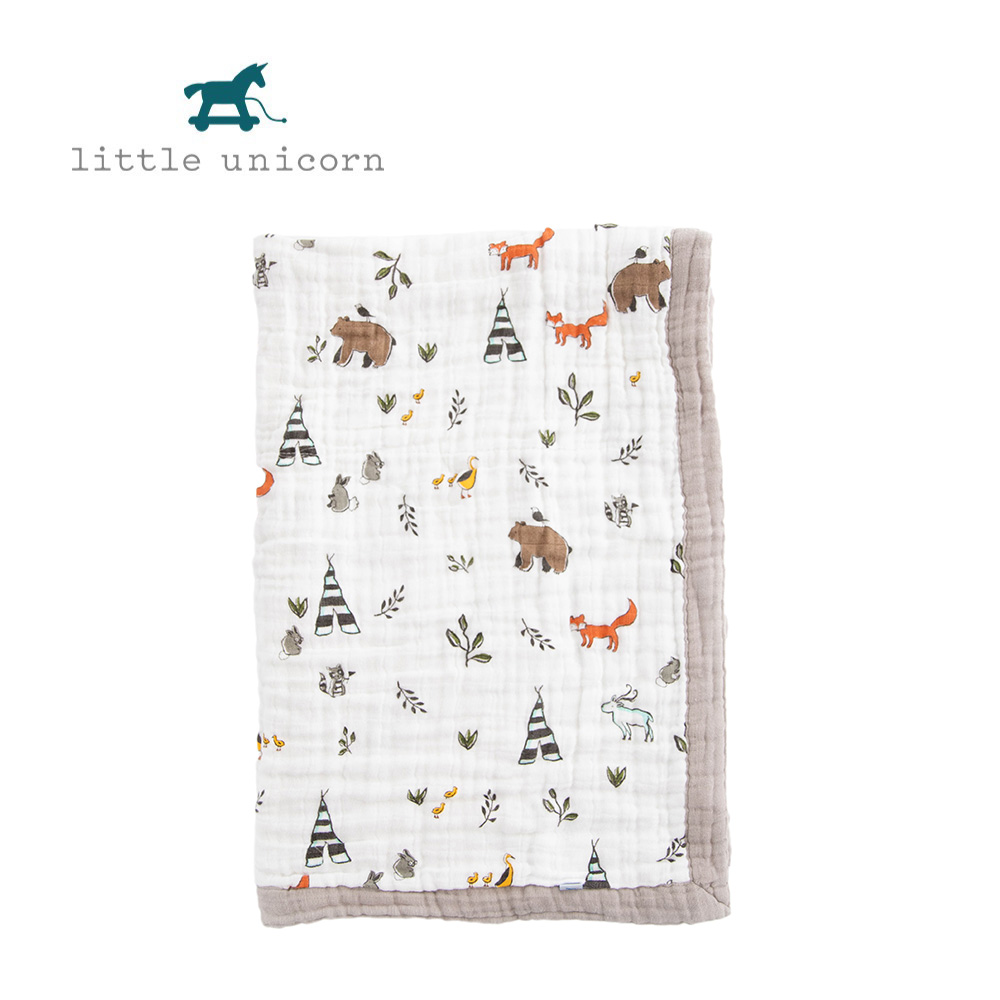 美國 Little Unicorn 寶寶純棉毯(動物森林)
