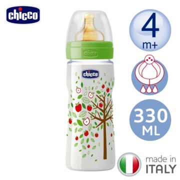 【chicco】舒適哺乳-自然田園乳膠PP特大奶瓶330ML-三孔4m+