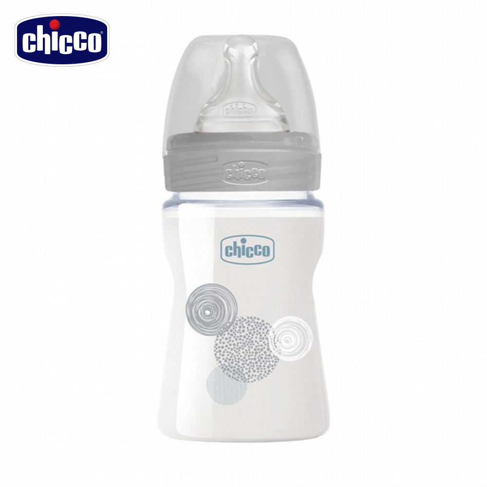 【chicco】舒適哺乳-防脹氣玻璃奶瓶150ml(小單孔)-自然率性