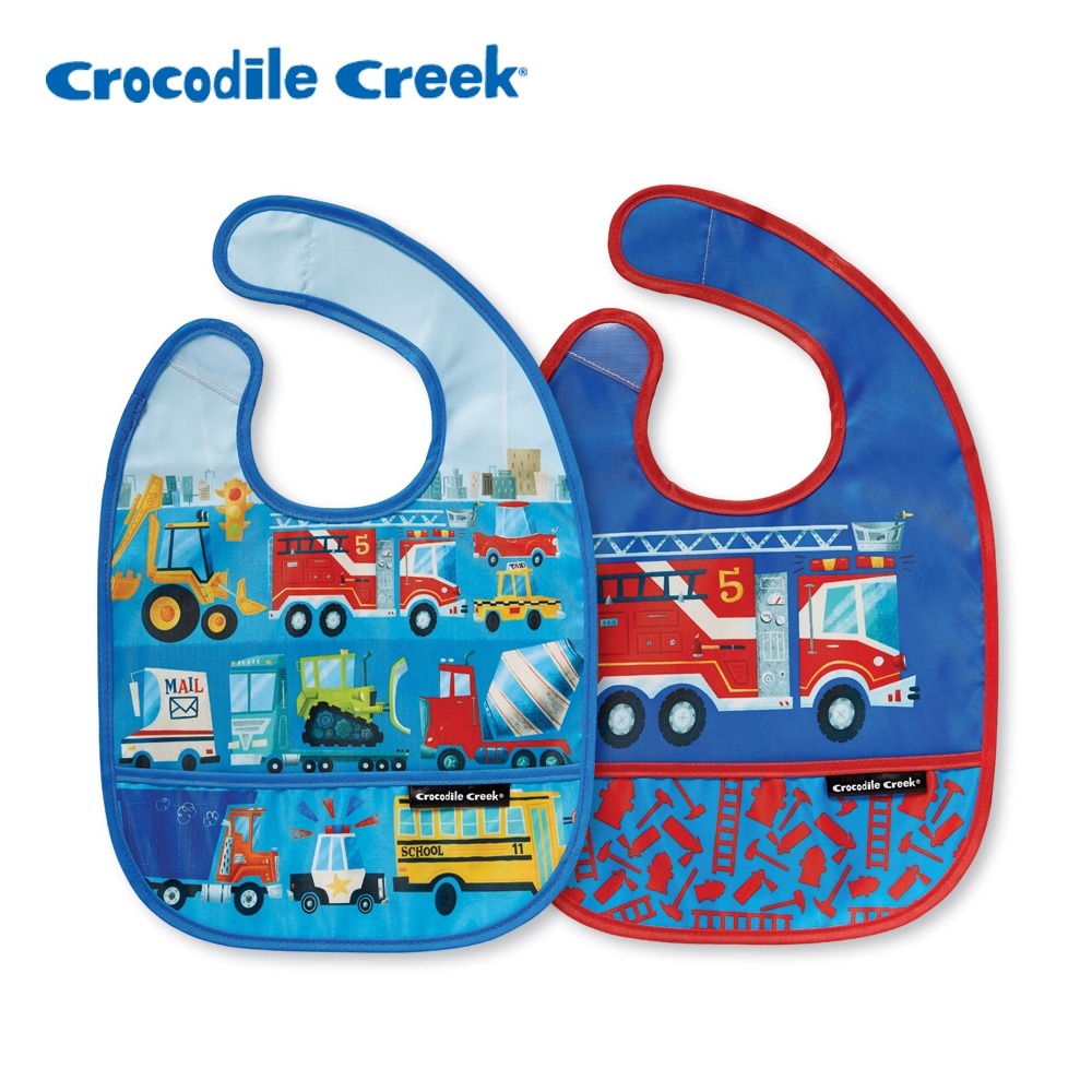 Crocodile Creek 寶寶圍兜2入組-工程世界