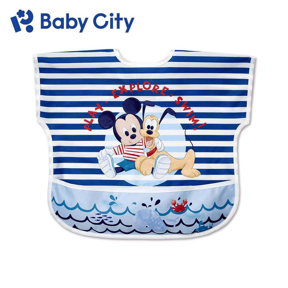 【Baby City 娃娃城】米奇防水收納短袖圍兜