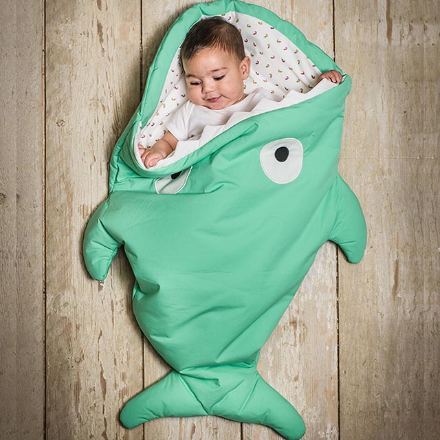【西班牙製】鯊魚咬一口 BabyBites 100% 純棉手作嬰兒/幼兒睡袋|防踢被|包巾《標準版》青草綠