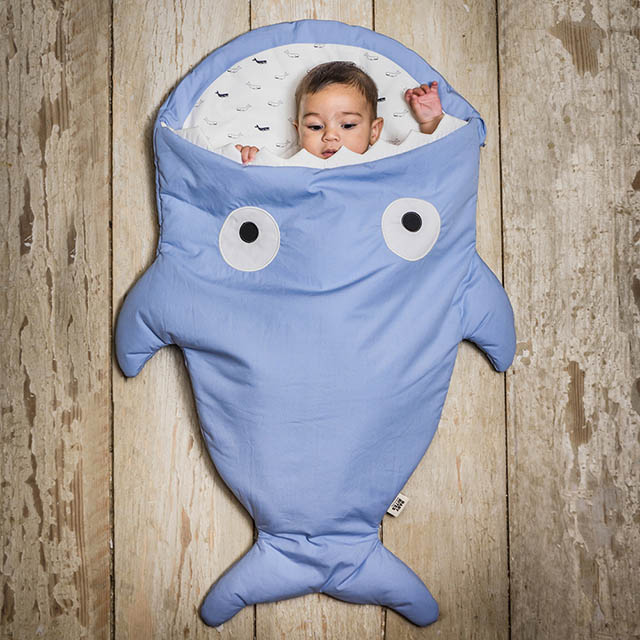 【西班牙製】鯊魚咬一口《輕量版》BabyBites 100% 純棉手作嬰兒/幼兒睡袋|防踢被|包巾 牽牛花藍