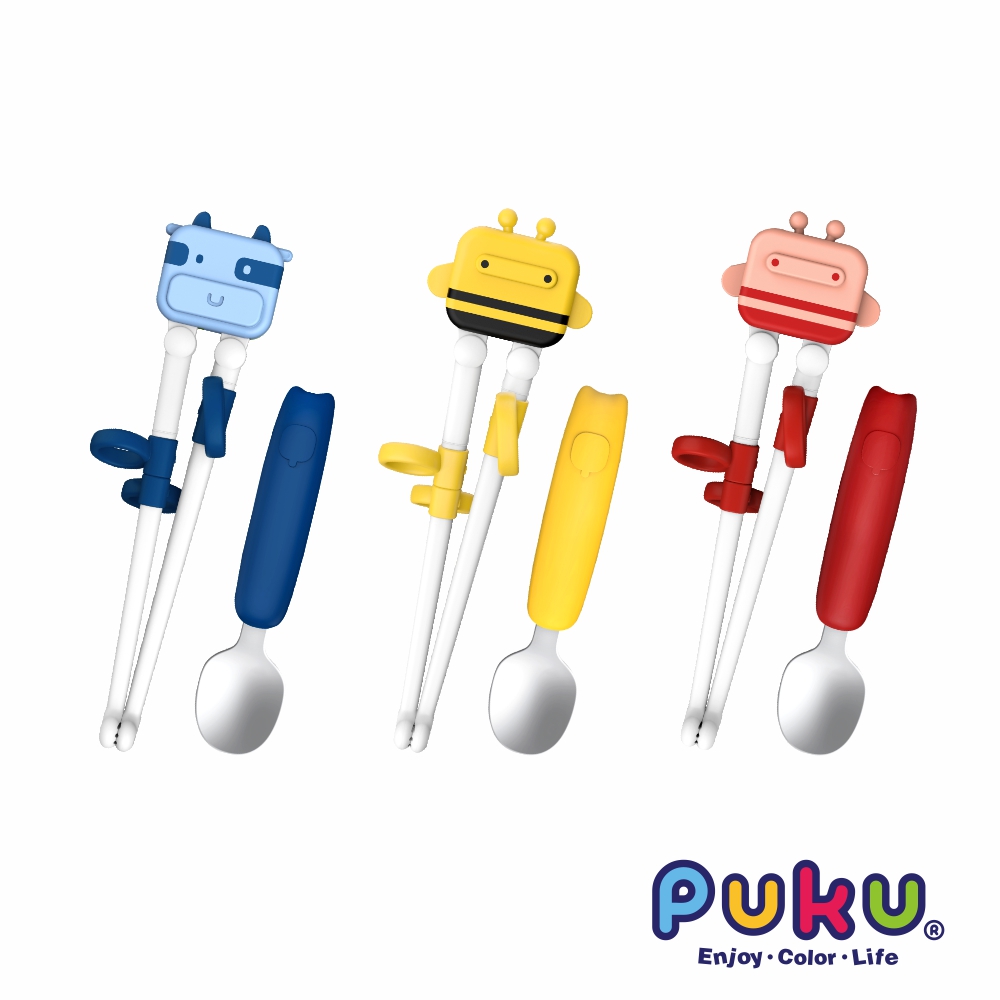 【PUKU 藍色企鵝】學習筷湯匙套組(含收納盒)