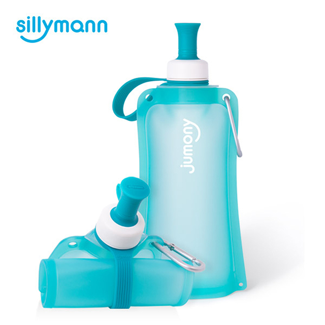 【韓國sillymann】 100%簡約便攜捲式鉑金矽膠水瓶-550ml-薄荷藍