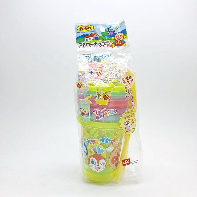日本製 LEC Anpanman 麵包超人吸管杯 兒童水杯 附蓋吸管4入180ml(2148)