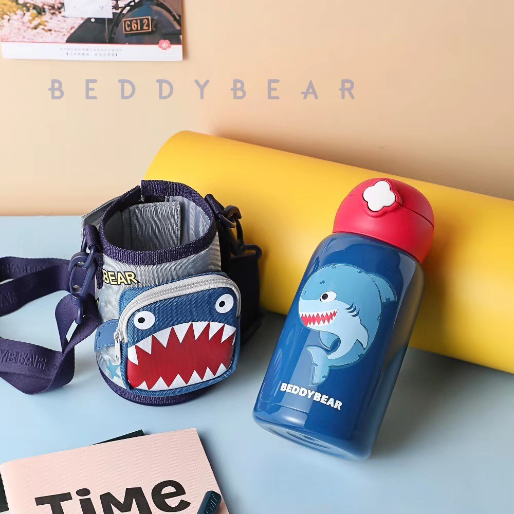 【BEDDYBEAR】韓國BEDDYBEAR四葉草口袋動物系列浮雕款 兒童保溫瓶316不鏽鋼保溫杯 可斜背水壺