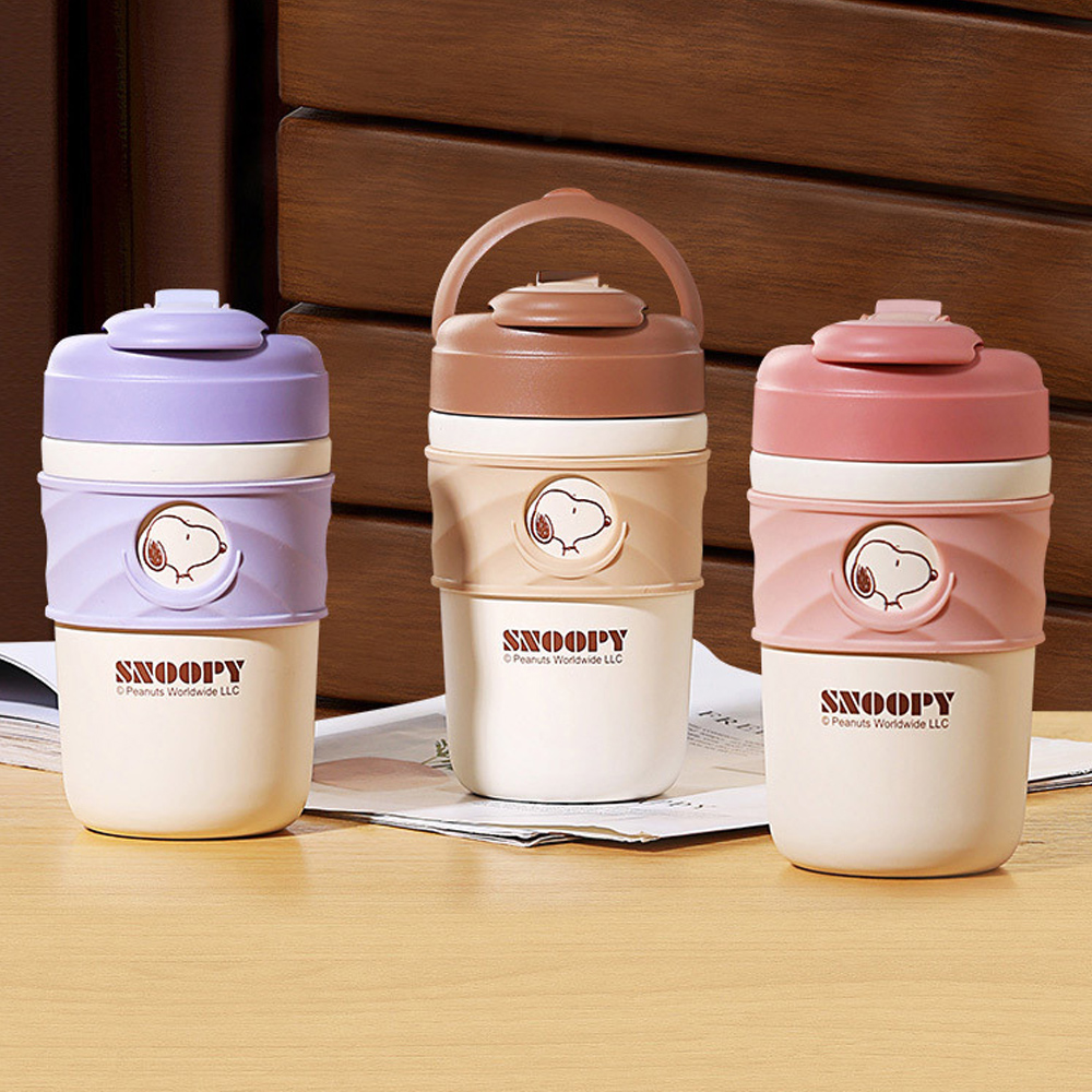 【優貝選】SNOOPY 史努比馬卡龍色系 優質316不鏽鋼+陶瓷內膽 咖啡杯/辦公杯/馬克杯400ML