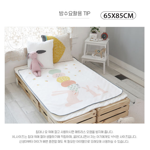 韓國Petit Bird竹纖維嬰幼兒防水保潔床墊-100x130cm 免子與冰淇淋