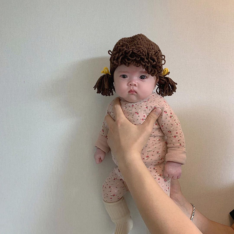 【Vanibaby】女寶寶假髮毛線帽(3-12M 帽圍40-46cm)