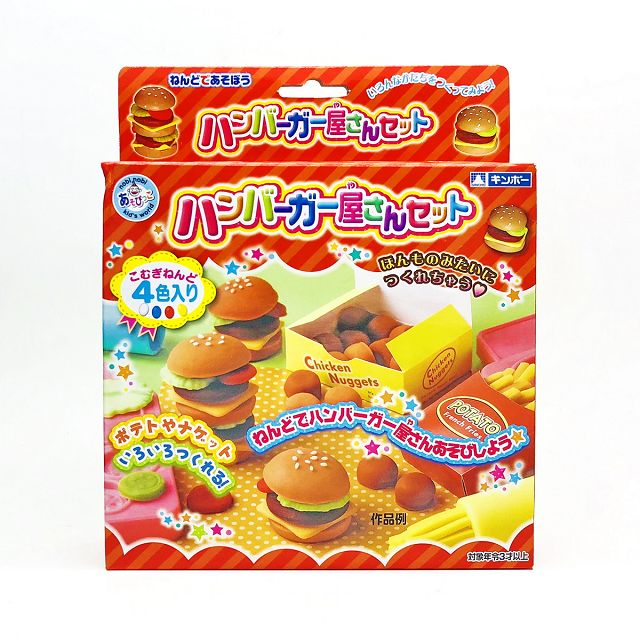 日本 Gincho 銀鳥 無毒粘土 小麥黏土4色入附模具組-漢堡餐組(0075)